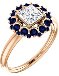 18K Rose Gold Princess Cut Diamond and Sapphire Flower Inspired Ring -- LIFETIME WARRANTY