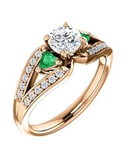10K Rose Gold Round Cut Diamond and Emerald Ring -- LIFETIME WARRANTY