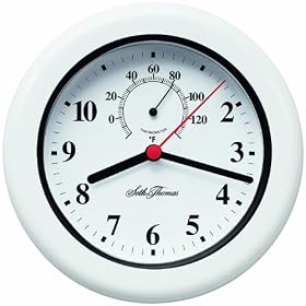 Seth Thomas Aqua White Case with Black Bezel White Dial Round Water Resistant Wall Clock