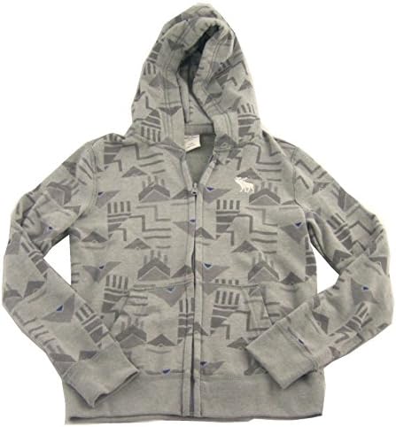 Abercrombie Kid's Boys Full-zip Patterned Moose Hoodie, Grey, Medium(12)