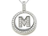 0.52 cttw Sterling Silver Letter M Initial Pendant with Cubic Zirconia (CZ)