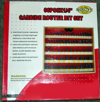 Pit Bull CHIFRB036 1/4-Inch Shaft Tungsten Carbide Router Bit Set with Case, 66-Piece