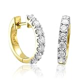 14k Yellow Gold Hoop Huggies Diamond Earrings (H-I, SI-I, 1.00 carat)
