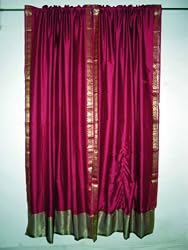 2 Cerise Pink Art Silk Sari Curtains Golden Border Indian 84"
