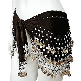 BROWN & SILVER DANGLING COINS BELLY HIP DANCE WRAP BELT