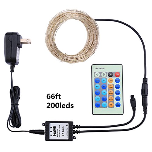 HaMi LED String Lights Silver Wire Lights, 66ft/20m 200 LEDs Waterproof Starry String Lights Flexible Fairy Rope Lights for Indoor Outdoor Patio Wedding Party Xmas , White