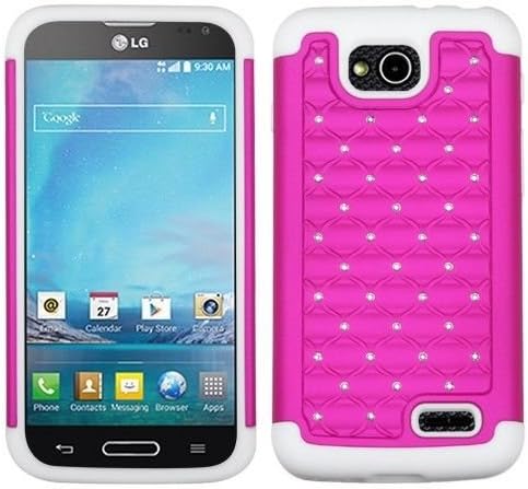 Diamonds Skin Armor Hybrid Cover Protector Phone Case LG Optimus L90 + FREE PRIMO DESIGN CARTOON FOLDABLE TOTE BAG (HOT PINK)