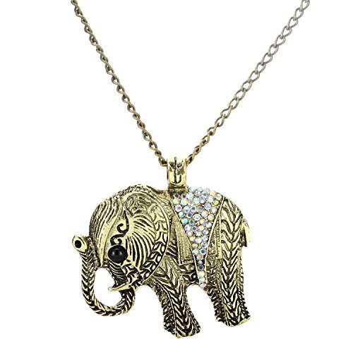 Tricess Fashion Vintage Bronze Elephant Pendant Long Chain Necklace Gift
