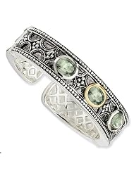 Sterling Silver w/14k Gold 8.10Green Amethyst Cuff Bracelet