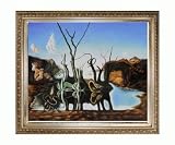 Art Reproduction Oil Painting - Dali Paintings: Swans Reflecting Elephants with Elegant Wood Frame - Champagne Finish - 26 X 30 - Hand Painted Framed Canvas Art
