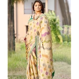 Buy Beautiful Beige Pure Satin Bandhej Designer Wrap Dress Saree Sari with Unstitched Blouse by Utsav