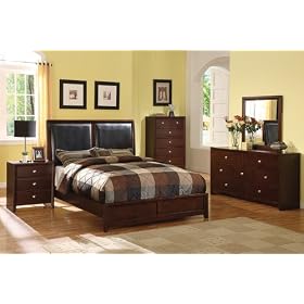 CHERRY QUEEN SIZE LEATHER LOOK HEADBOARD COMPLETE BEDROOM FURNITURE SET