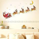 Christmas Holiday Time Reusable Wall Decoration Stickers - Santa and Reindeer Sleigh