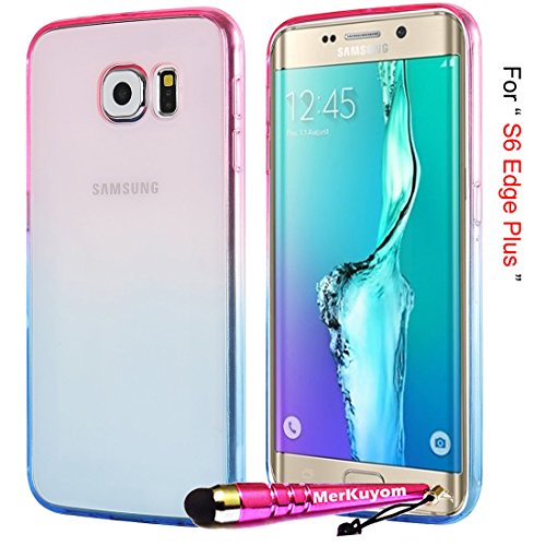 ONLY Fit [S6 Edge Plus], Galaxy S6 Edge Plus - Hybrid Gradient Case, MerKuyom(TM)[Clear Transparent] Slim-fit Hard PC+TPU Plastic Case Cover For [Samsung Galaxy S6 Edge Plus ] + Stylus (Pink / Blue)
