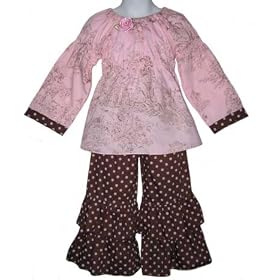 AnnLoren Girls Boutique Pink& Brown TOILE & DOTS
