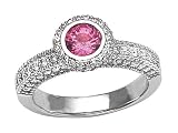 1.45 cttw Diamond Round Pave Ring W/Pink Sapphire Round Center LIFETIME WARRANTY