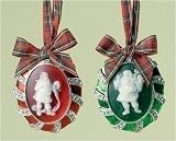 Pack of 12 Red & Green Plaid Tidings Santa Claus Cameo Christmas Ornaments