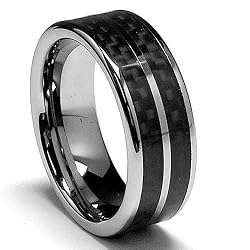 8MM Men's Tungsten Carbide Ring With Double Row Carbon Fiber Inaly size 10