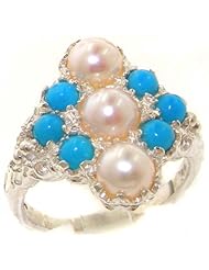 High Quality Solid 925 Sterling Silver Natural Pearl & Turquoise Large Vintage Ring - Finger Sizes 4 to 12 Available