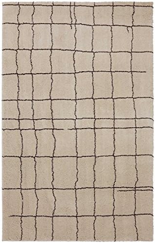 American Rug Craftsmen Shaggy Vibes Grid Blocks Macadamia Nut Area Rug, 3-Feet 4-Inch by 5-Feet 6-Inch, Cream