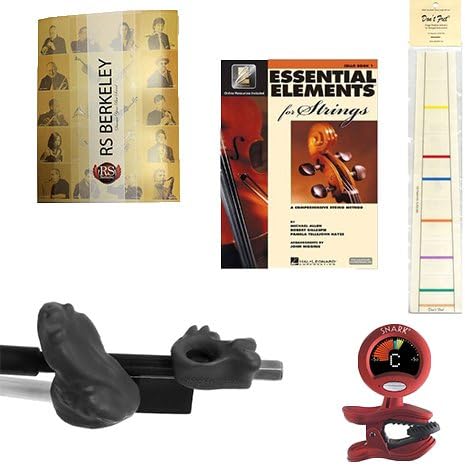 Violin Players Instructional Pack (For 1/10 Size Violin) Essential Includes: Black Bow Hold Buddies, Don't Fret Position Indicator for 1/10 Violin, Folder, Essential Elements Book 1 & Tuner