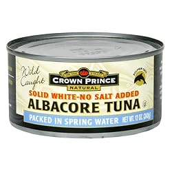 Crown Prince Natural Solid White Albacore Tuna in Water, No Salt Added, 12-Ounce Cans (Pack of 12)