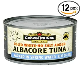 Crown Prince Natural Solid White Albacore Tuna in Water, No Salt Added, 12-Ounce Can