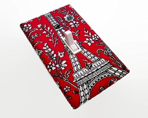 Red white and black Eiffel Tower light switch cover for bedroom or bathroom. Various sizes of switch plates available.