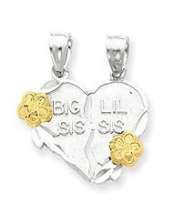Sterling Silver Big Sis Lil Sis 2-piece break apart Heart Charm