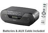 Sony Portable Digital Tuner AM/FM Radio Tape Cassette Recorder & MP3 CD Player Mega Bass Reflex Stereo Sound System with Program, Shuffle, Repeat, 20 Track RMS Programming, 30 Presets, LCD Display, Auto Scan Tuning, Audio in Jack & 6ft Aux Cable to Connect any iPod, iPhone or MP3 Digital Audio Player - Batteries & Remote Control Included