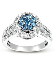 1.00 CTW Blue & White Diamond Ring -Size 7