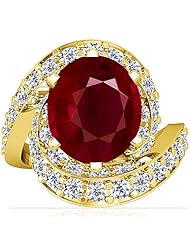 18K Yellow Gold Oval Cut Ruby Ring With Sidestones