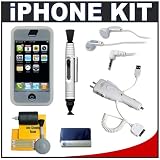 CTA Skin Case (White) + CTA Multifunctional 4 Way Home & Car Charger + CTA Earbud Headphones + Accessory Kit for Apple iPhone
