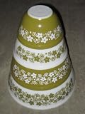 SET OF 4 - Vintage 1970s Pyrex Spring Blossom Green Mixing Nesting Batter Bowl - 1 1/2 Pint, 1 1/2 Quart, 2 1/2 Quart & 4 Quart