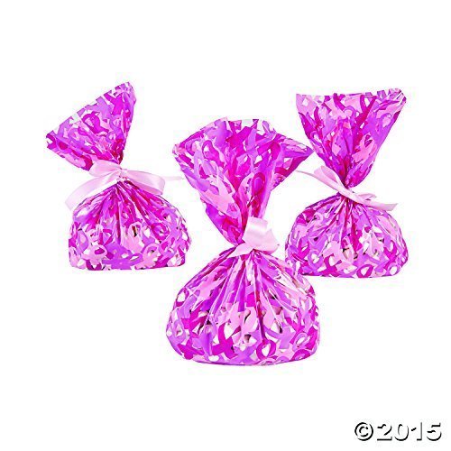 2 Dozen (24) PINK RIBBON - BREAST CANCER Awareness Cellophane GOODY Bags/CELLO Gift/Great for FUNDRAISING Event FAVORS/CANDY/SWEETS