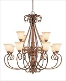 12 Light Chandelier - Cathedral Gold Finish : Textured Scavo Glass