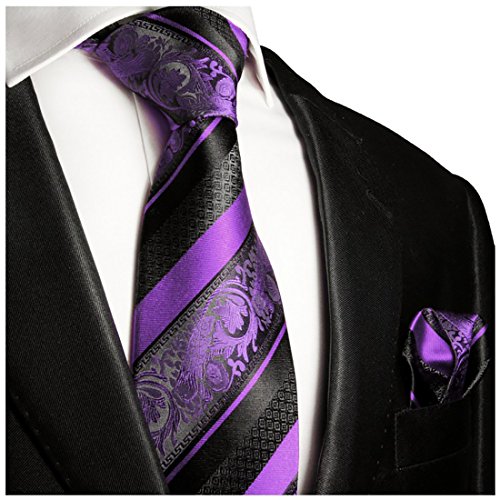 Purple and Black Silk Tie and Pocket Square . Paul Malone Red Line
