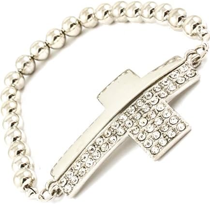 Cross BLING Rhinestone &amp; Crystal Stretch Bracelet by Jersey Bling (Silvertone)