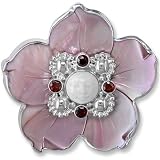 Sterling Silver Pink Mother-of-Pearl Flower and Bone Goddess w/ Garnet Pin/Pendant by Sajen