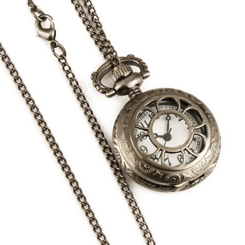 ESS Ladies Women's Silvered Stainless Steel Case White Dial Necklace Pendant Quartz Pocket Watch WP036