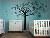 Pop Decors Vinyl Art Wall Decals, Nursery Tree with Cute Owls