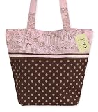Pink and Brown Polka Dot and French Toile Handbag (Great for Diaper Bag, Tote Bag, Purse or Beach Bag)
