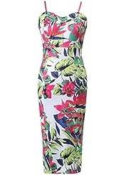 Sexy Sweetheart Slit Elastane/Polyester Sleeveless Spaghetti Strap Floral Print Tropical Print Summer Bodycon Dress/Club Dress/Evening Dress/Party Dress/Midi Dress 
