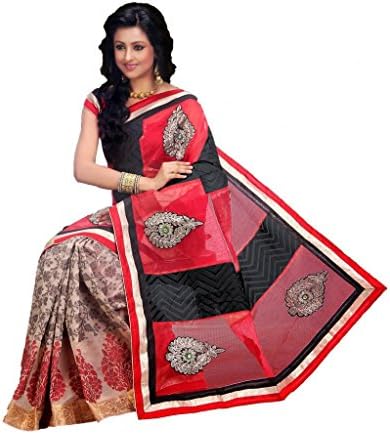 Alluring Black & Red Embroidered Designer Womens Indian Wedding Wear Saree