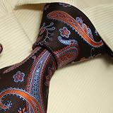 S3008 NEW Designer Hand Made Grey Paisleys Pattern Neck Tie Cufflinks Brown Orange Blue Ties for Men Jacquard Woven Pure Silk Mens Neck Tie and Cuff Links Gift Set