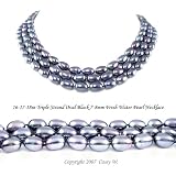 Triple Strand 16-18 Inches 7-8mm Black Oval Shape Freshwater Cultured Pearl Necklace