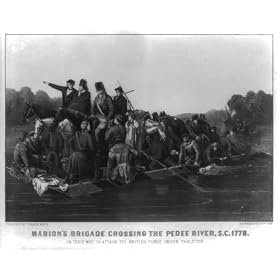 Marion's brigade crossing the Pedee River, S.C.. 1778. On their way to attack the British force under Tarleton (Reprint measured in inches 24 x 19)