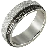 Stainless Steel Black and Sparkle Silver You are always in my heart 6mm Band Ring - Men
