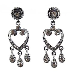Earrings - Crystal Heart Chandelier ~ Black Diamond (Gray/Grey) (FB62)