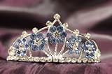 New Beautiful Bridal Wedding Flower Tiara Crown with LT Blue Crystal DH15764